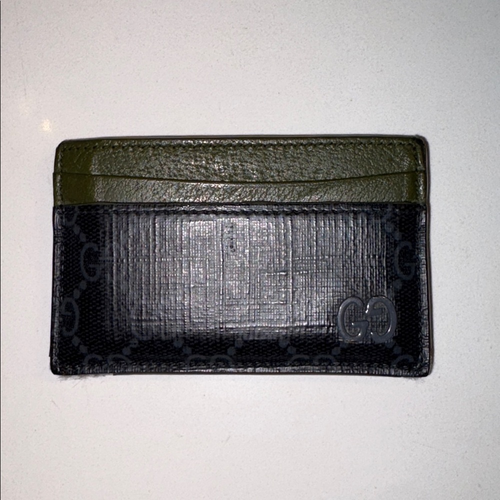💯 authentic Gucci Olive Leather GG Supreme Monogram Bi-Color Card Holder Black - Picture 3 of 12